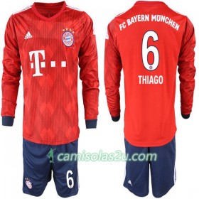 Camisolas de Futebol FC Bayern München Thiago 6 Criança Equipamento Principal 2018/19 Manga Comprida